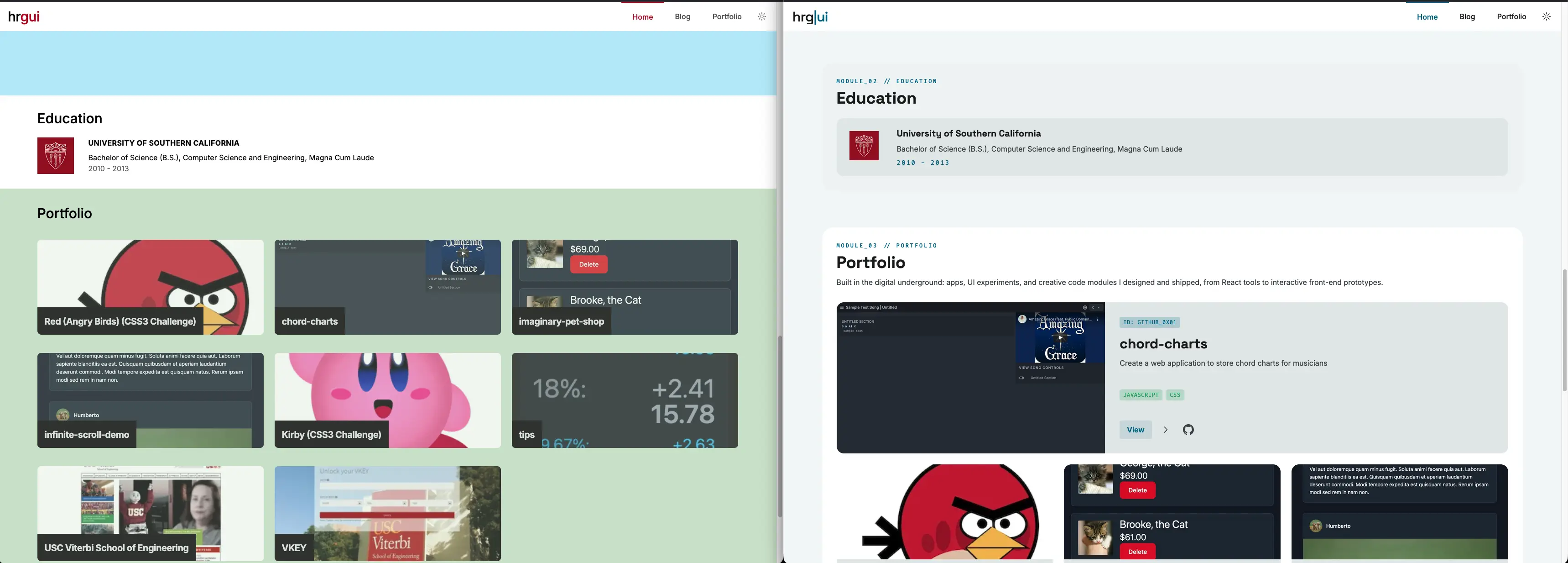 Home page light colors variant before and after